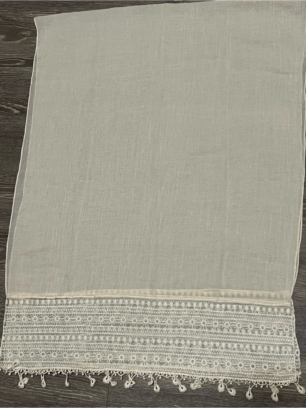 Cream Embroidered Lace-Trim Scarf